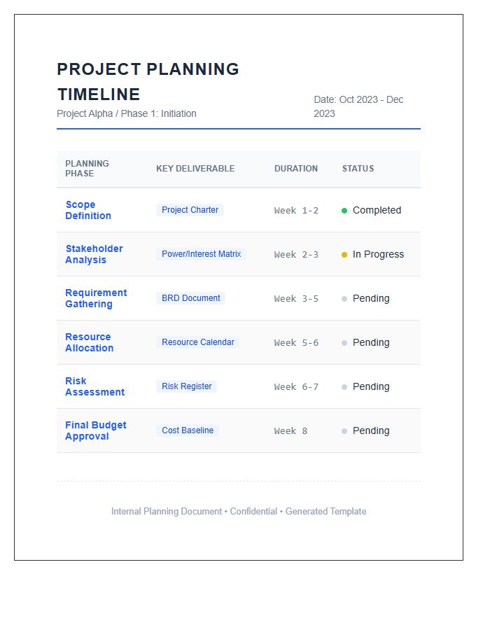 Functional Project Planning Phase Timeline Printable Chart
