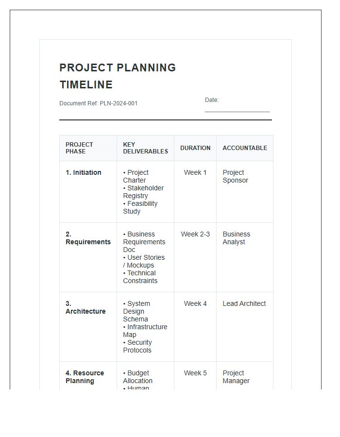 Structured Project Planning Phase Timeline Printable Chart
