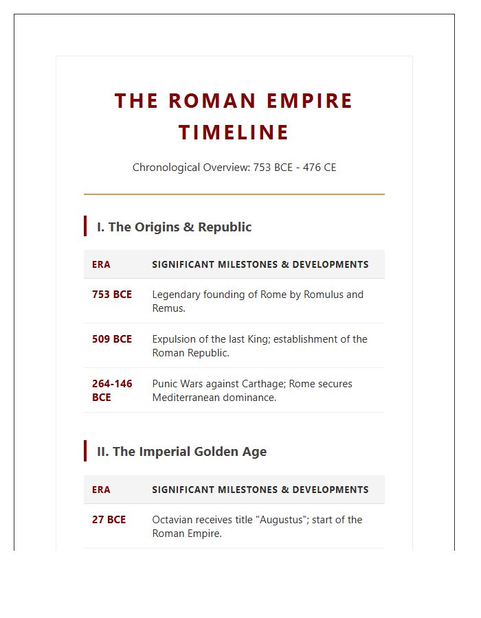 Ancient World History Roman Empire Printable Chart
