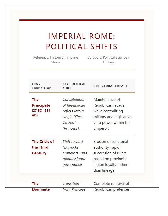Imperial Rome Political Shifts Printable Chart