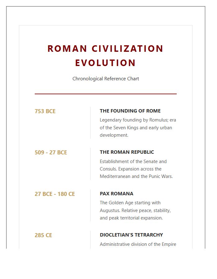 Roman Civilization Evolution Timeline Printable Chart