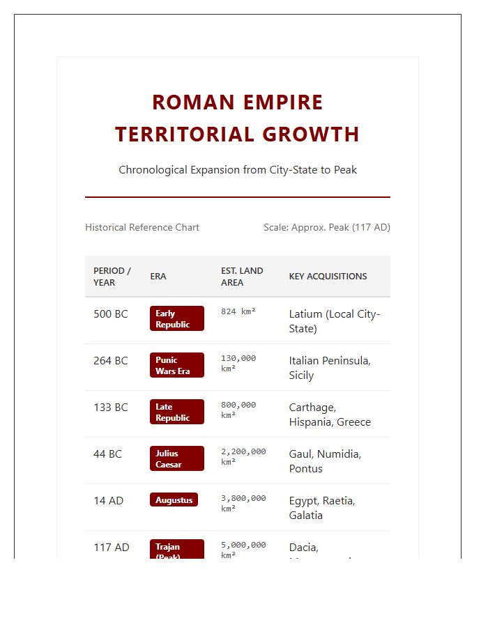 Roman Empire Territorial Growth Printable Chart