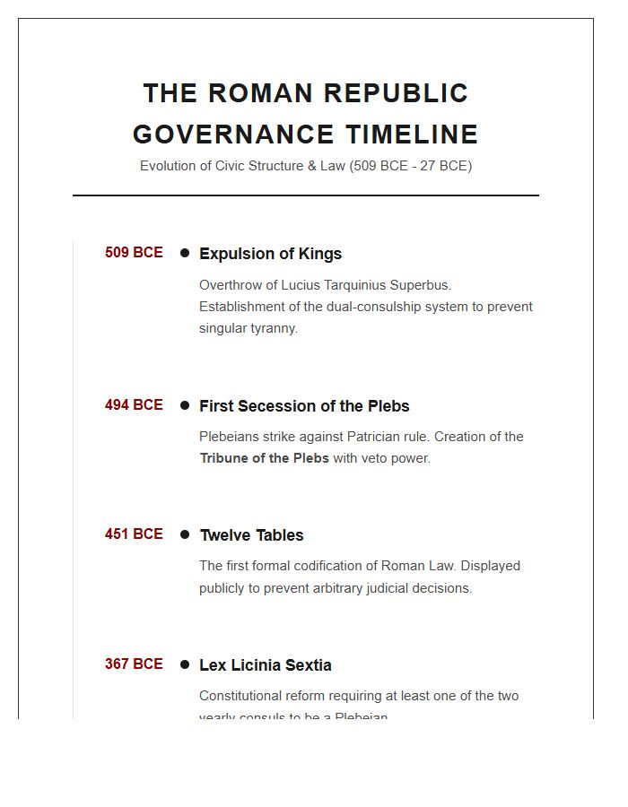 Roman Republic Governance Timeline Printable Chart