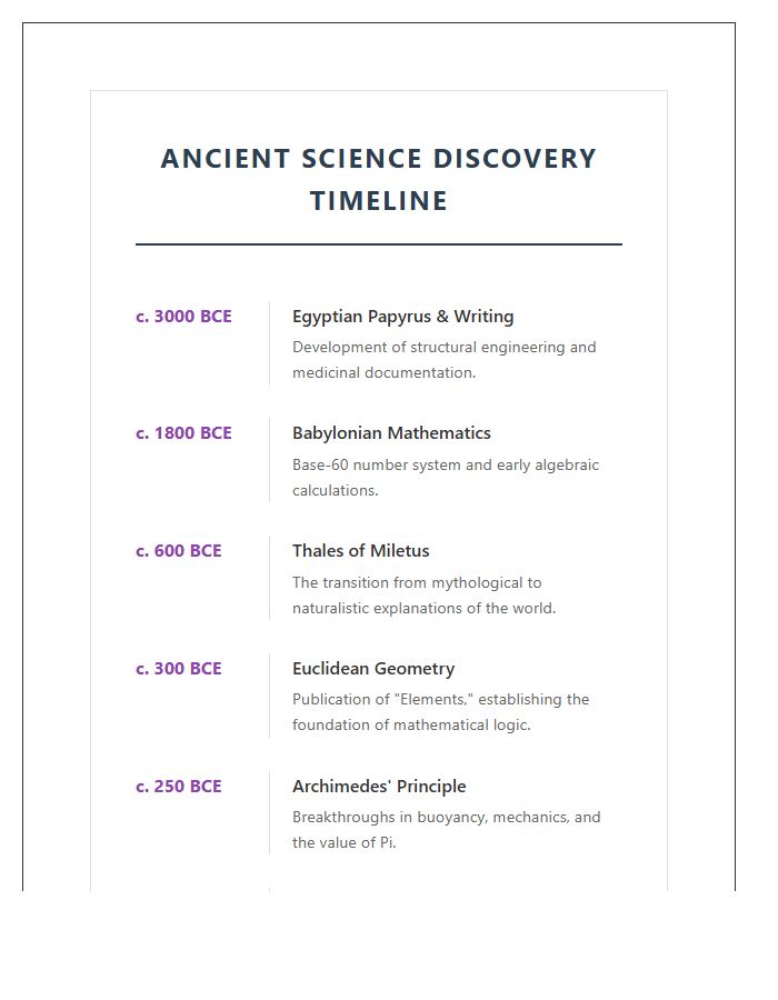 Ancient Science Discovery Timeline Printable Chart