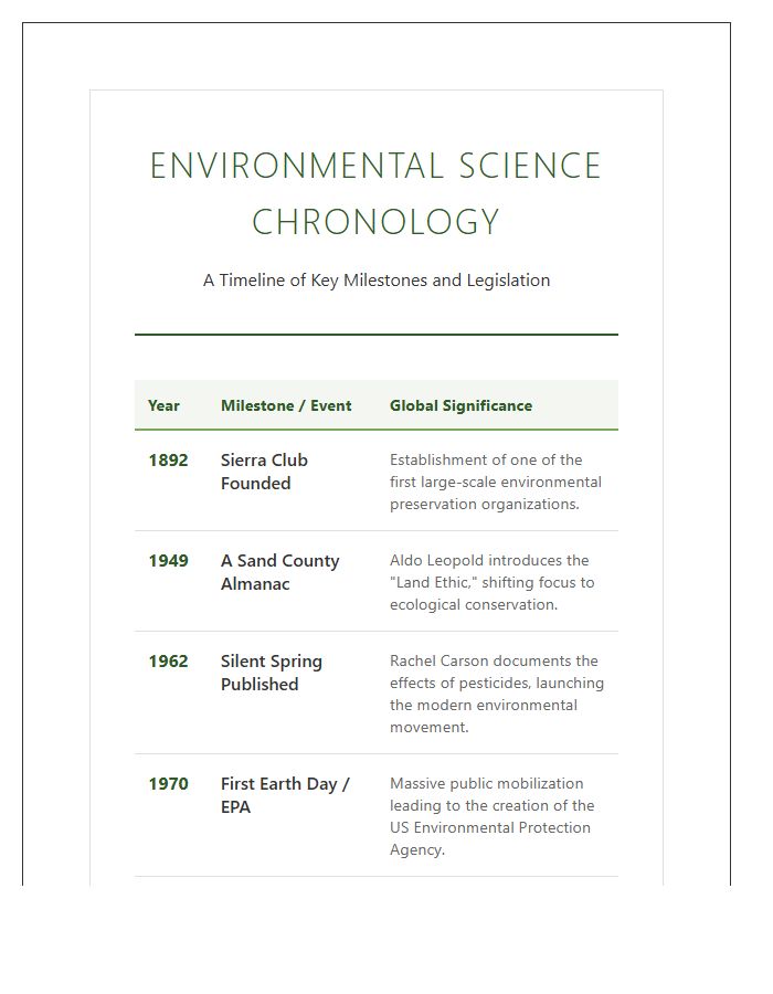 Environmental Science Chronology Printable Chart