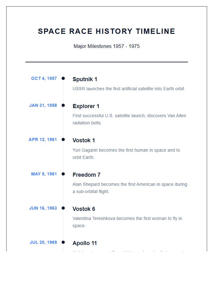 Chronological Space Race History Timeline Printable Chart