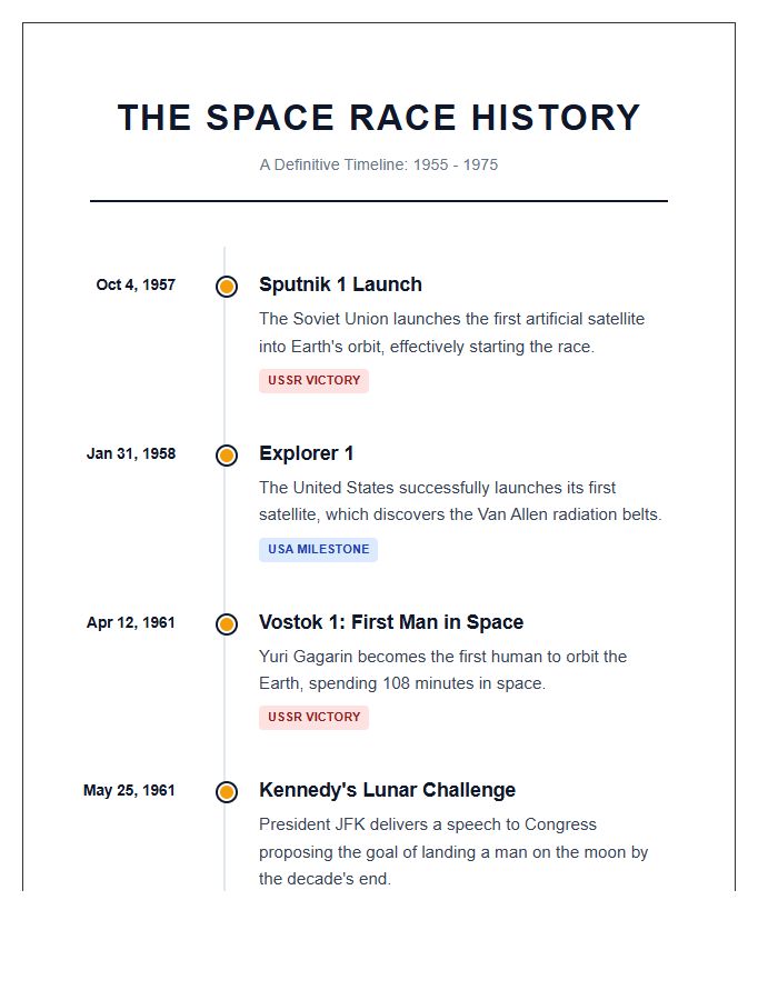 Detailed Space Race History Timeline Printable Chart