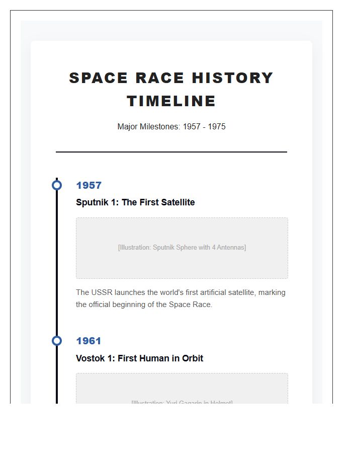 Illustrated Space Race History Timeline Printable Chart