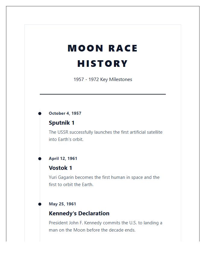 Moon Race History Timeline Printable Chart