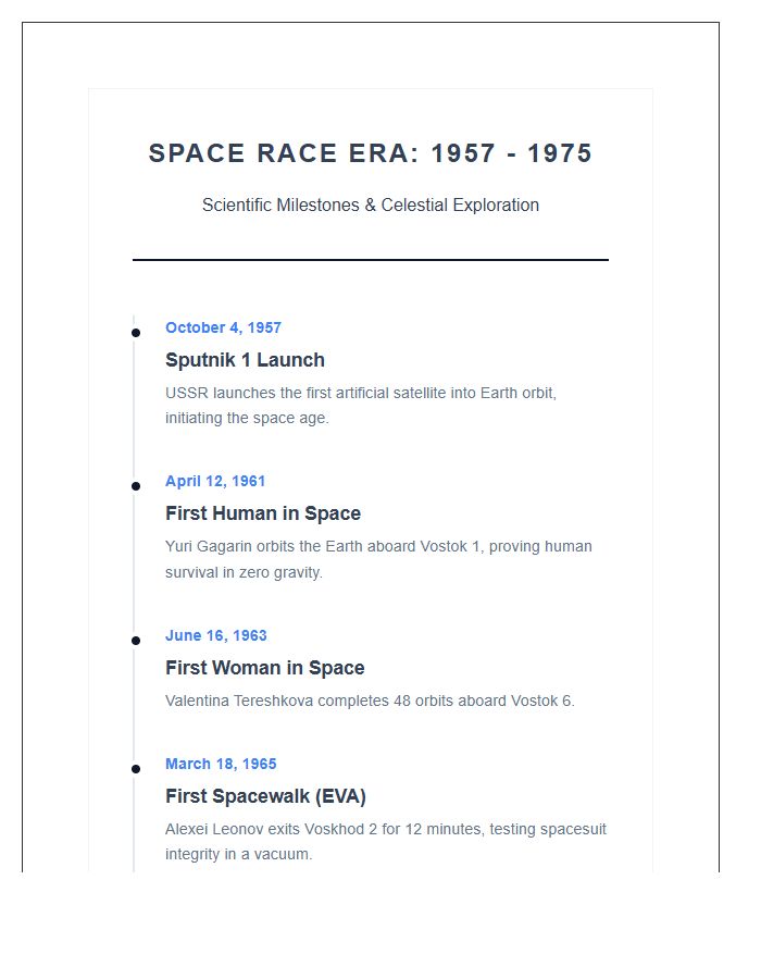 Scientific Space Race History Timeline Printable Chart