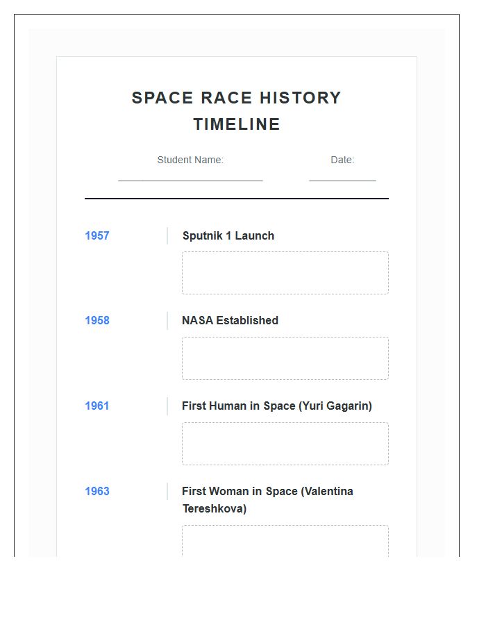 Student Space Race History Timeline Printable Chart