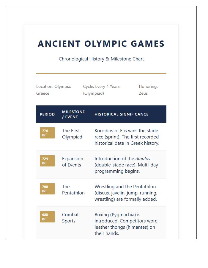 Ancient Olympic Games History Printable Chart