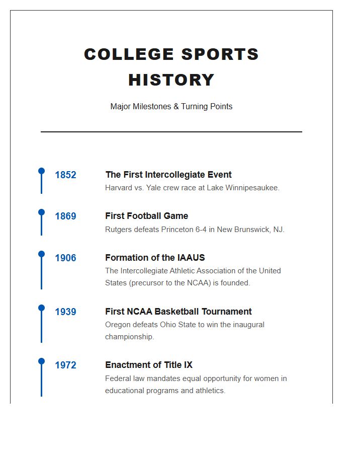 College Sports History Timeline Printable Chart