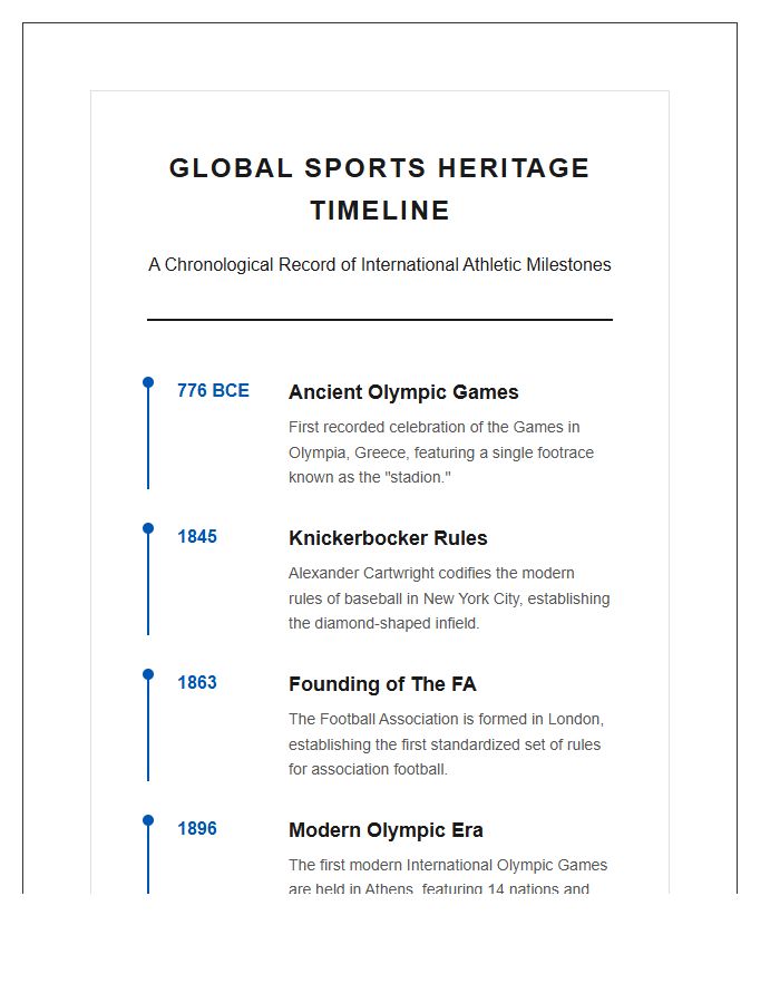Global Sports Heritage Timeline Printable Chart