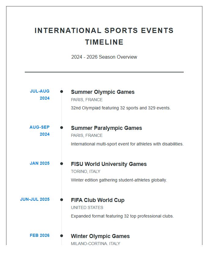 International Sports Events Timeline Printable Chart