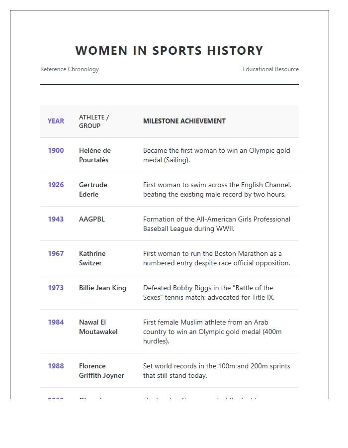 Women In Sports History Printable Chart
