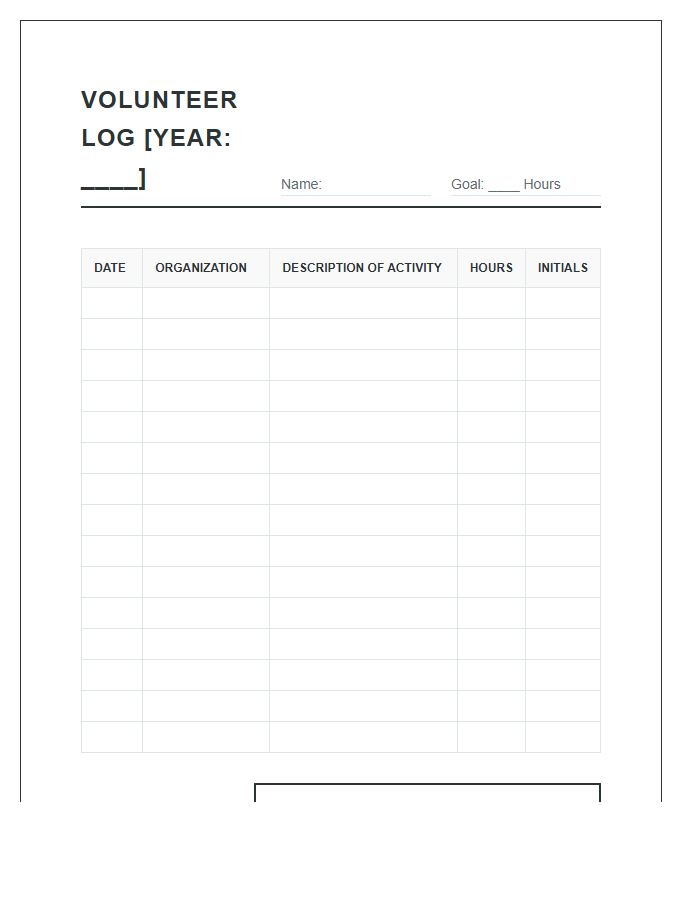 Annual Volunteer Hours Tracking Printable Chart
