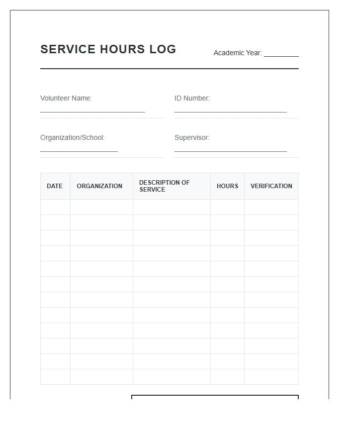 Community Service Hours Tracking Printable Chart