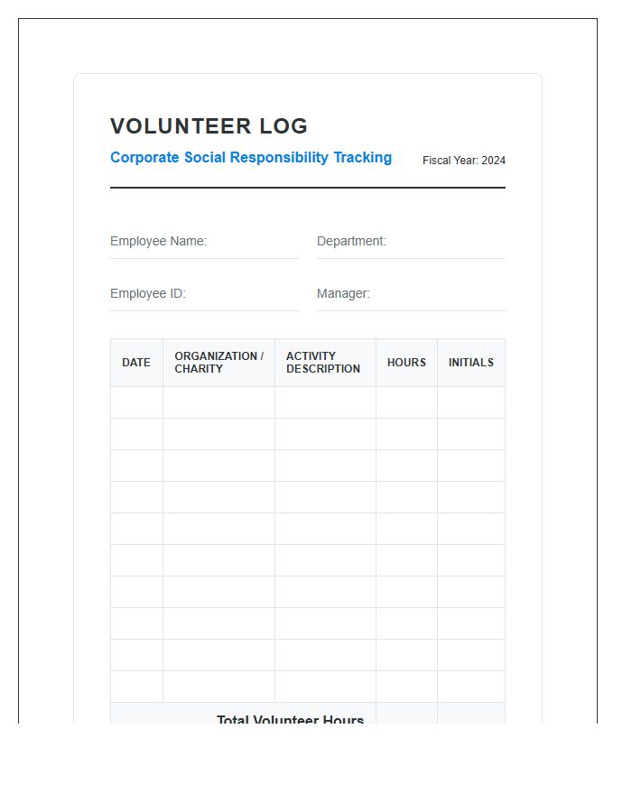 Corporate Volunteer Hours Tracking Printable Chart