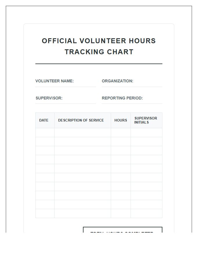 Official Volunteer Hours Tracking Printable Chart