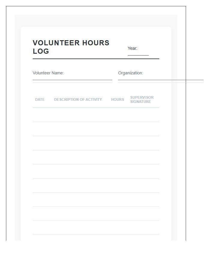 Personal Volunteer Hours Tracking Printable Chart