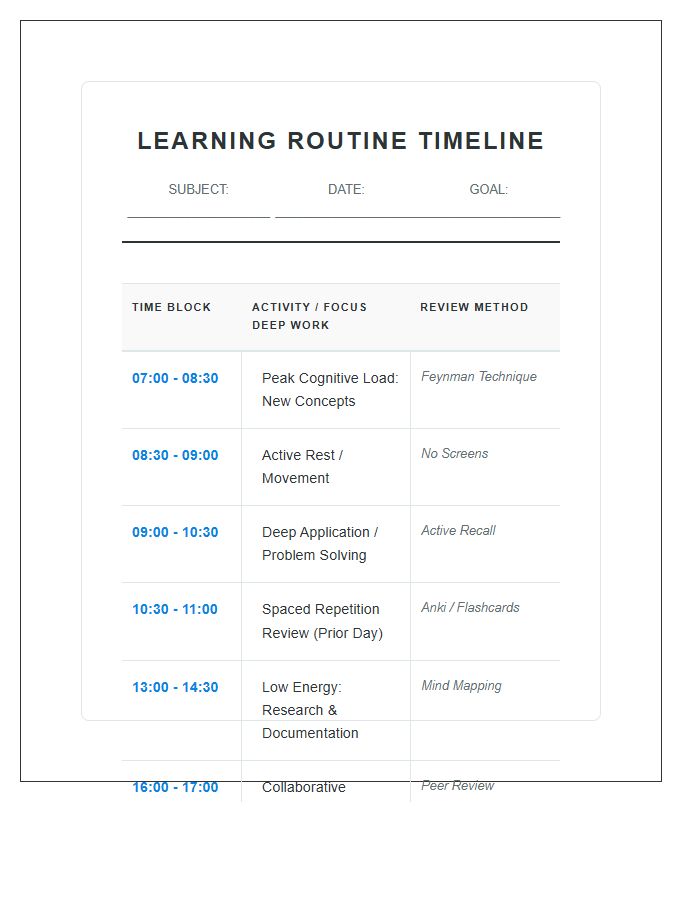 Effective Learning Routine Timeline Printable Chart