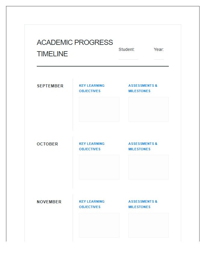 Monthly Academic Progress Timeline Printable Chart