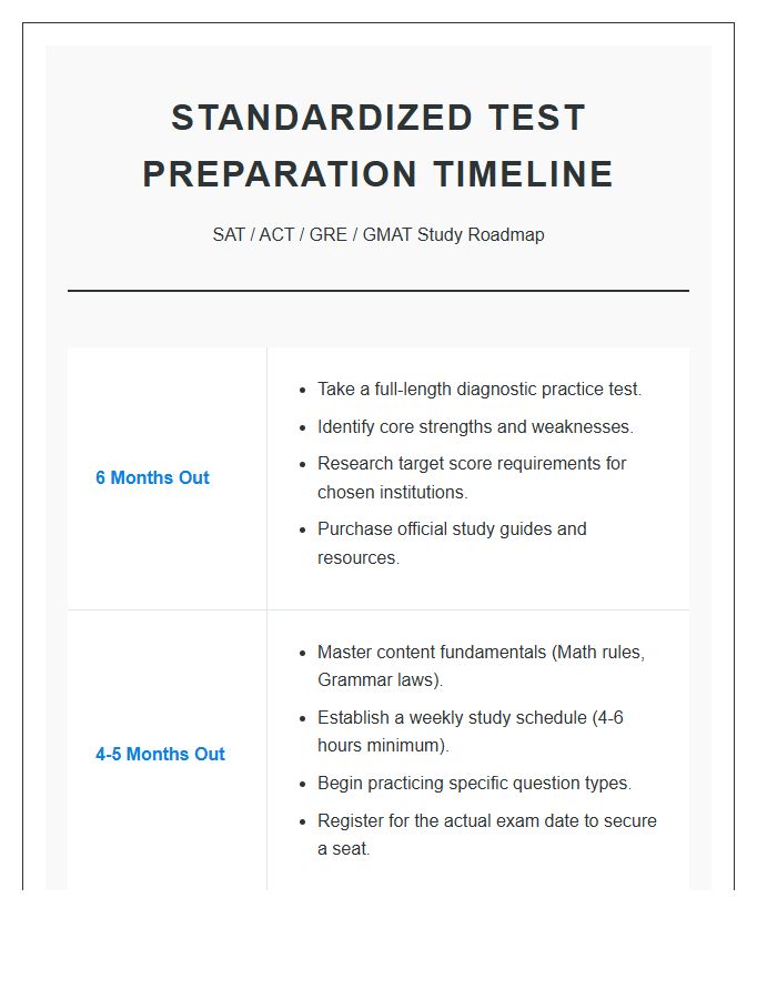 Standardized Test Preparation Timeline Printable Chart