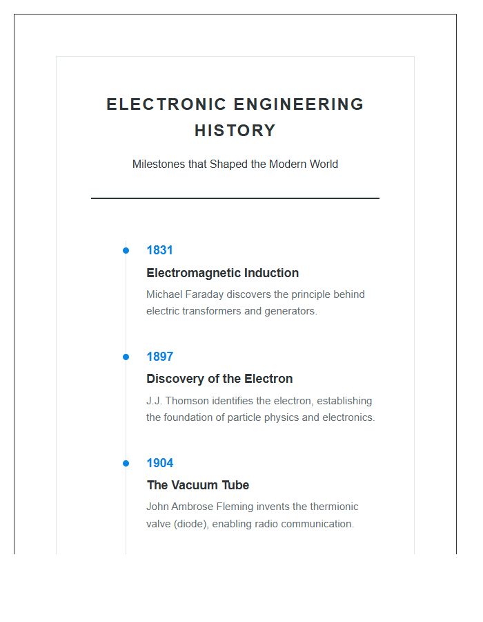 Significant Electronic Engineering History Timeline Printable Chart