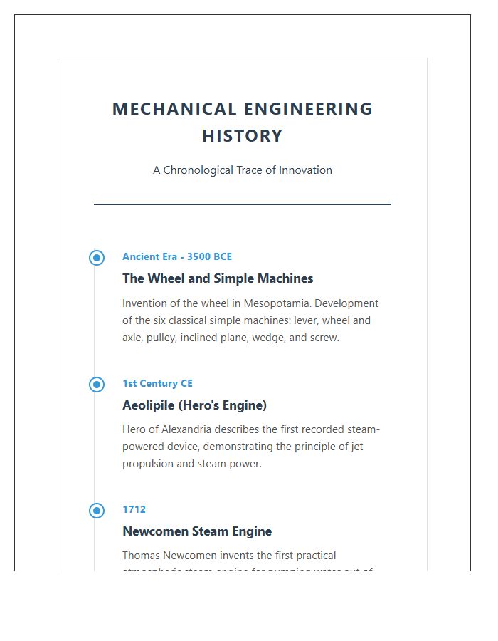 Tracing Mechanical Engineering History Timeline Printable Chart