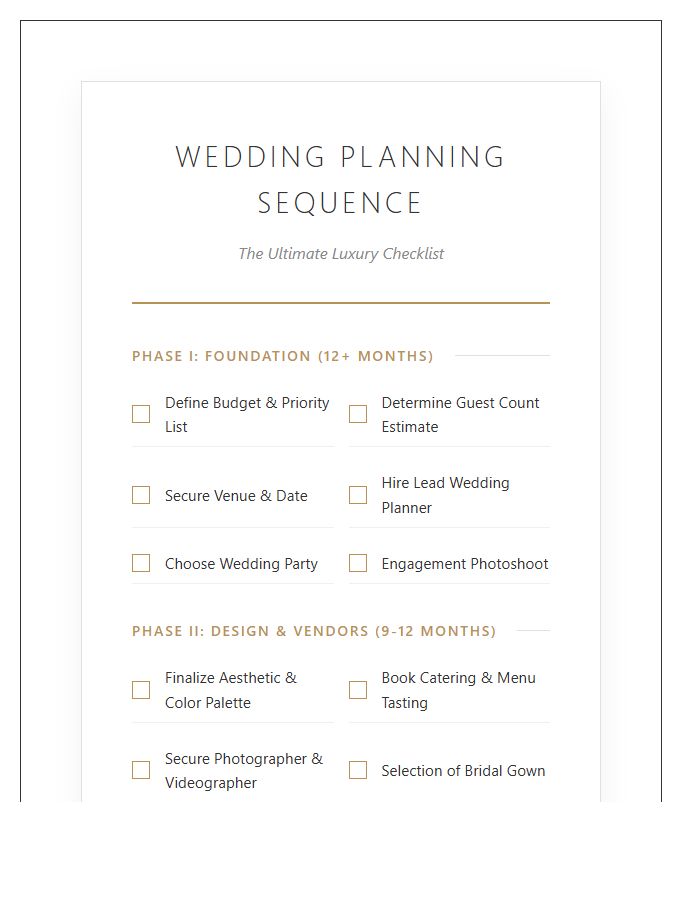 Deluxe Wedding Planning Sequence Printable Chart