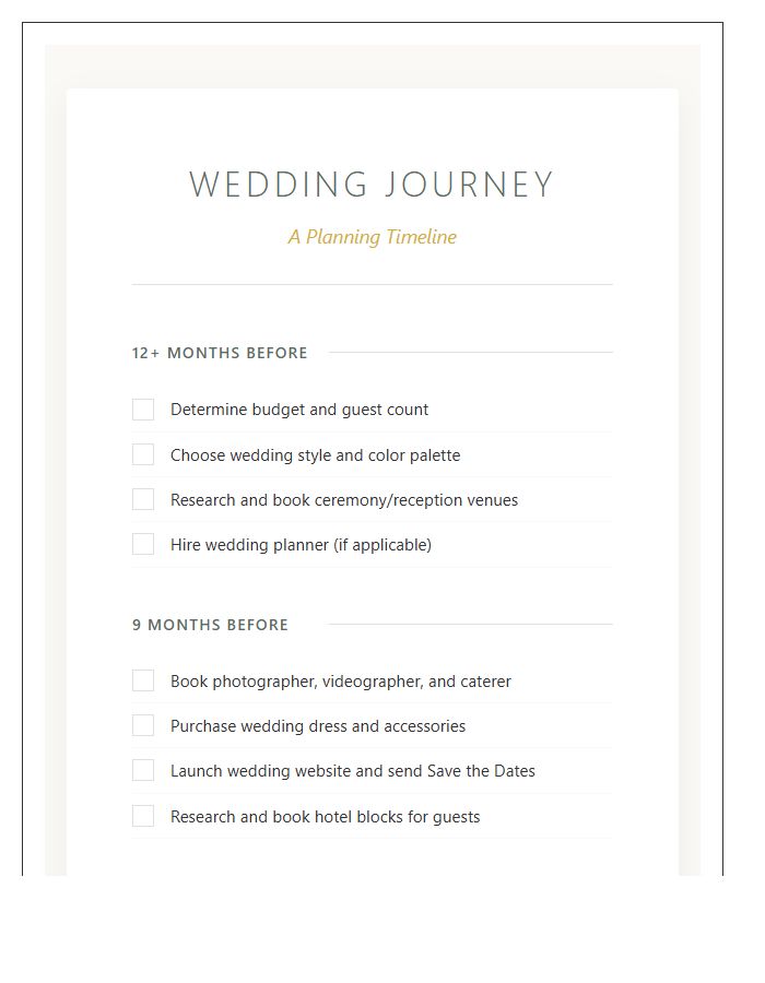 Simple Wedding Planning Timeline Printable Chart