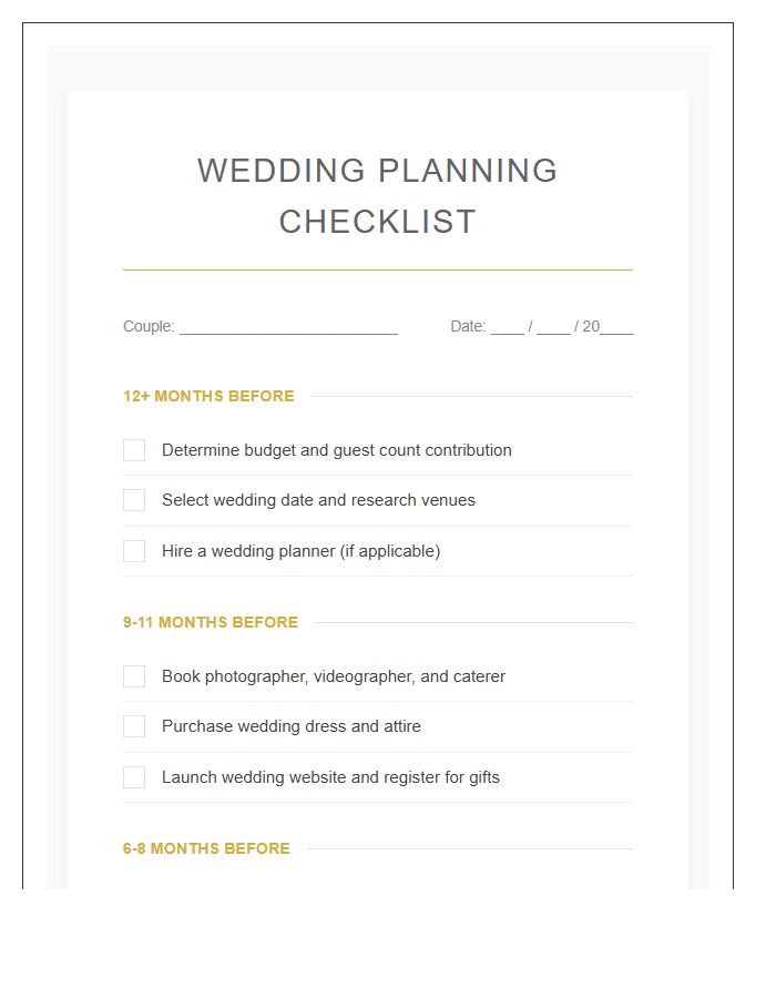 Step By Step Wedding Planning Printable Chart