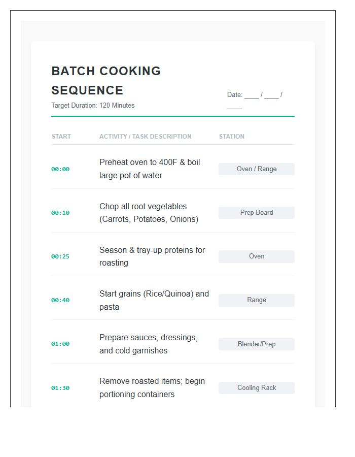 Batch Cooking Sequence Printable Chart