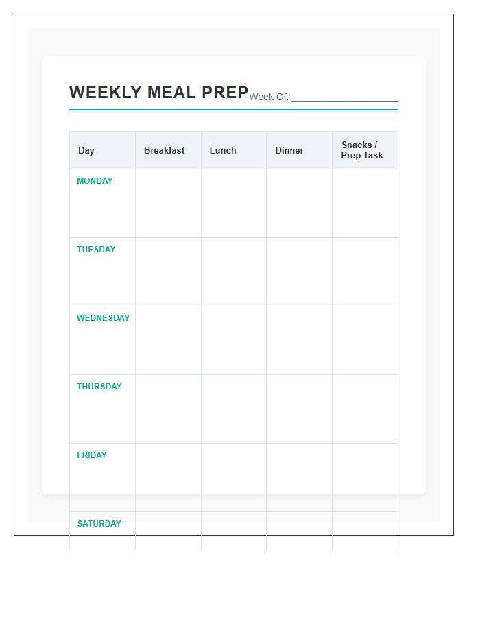 Busy Parent Meal Prep Printable Chart