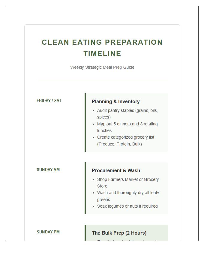 Clean Eating Preparation Timeline Printable Chart