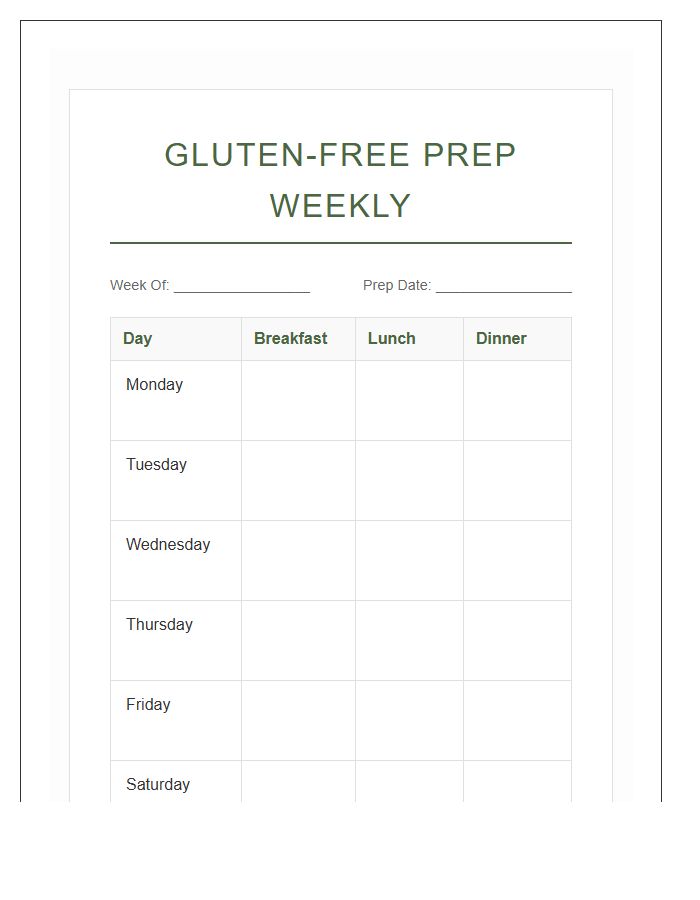 Gluten Free Meal Prep Printable Chart