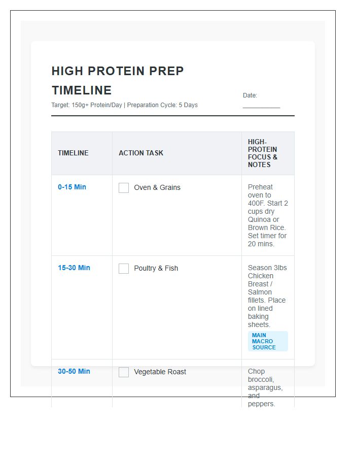 High Protein Meal Prep Timeline Printable Chart