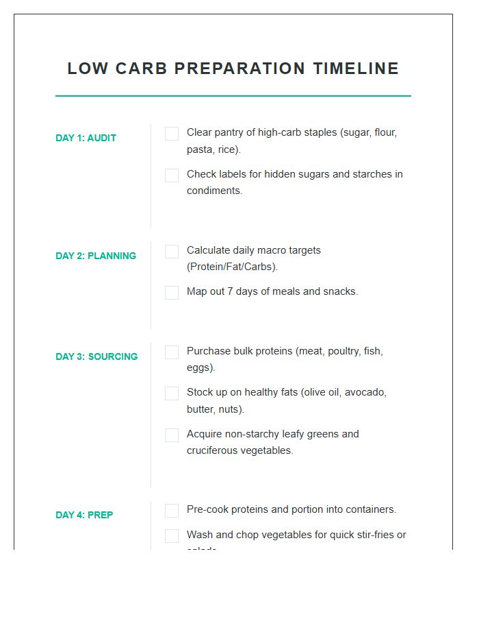 Low Carb Preparation Timeline Printable Chart