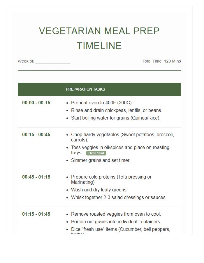Vegetarian Meal Prep Timeline Printable Chart