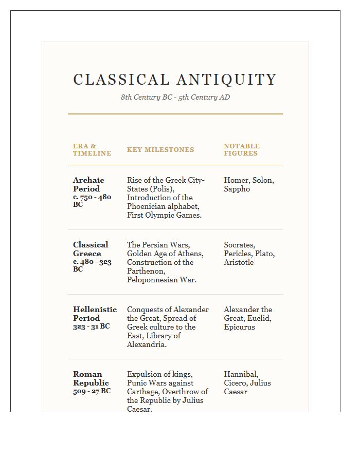 Classical Antiquity Period Printable Chart
