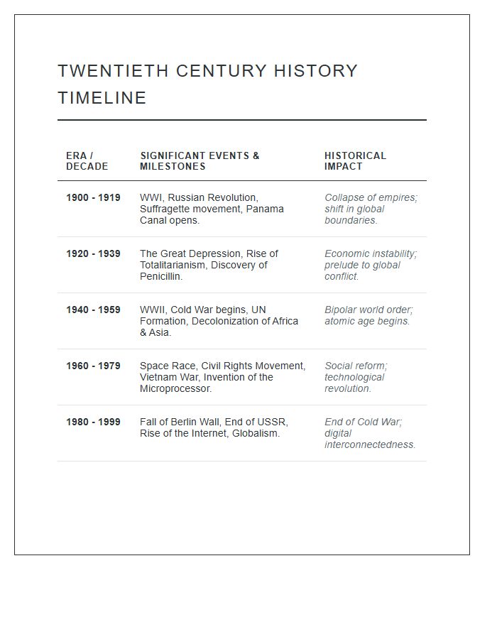 Twentieth Century History Printable Chart