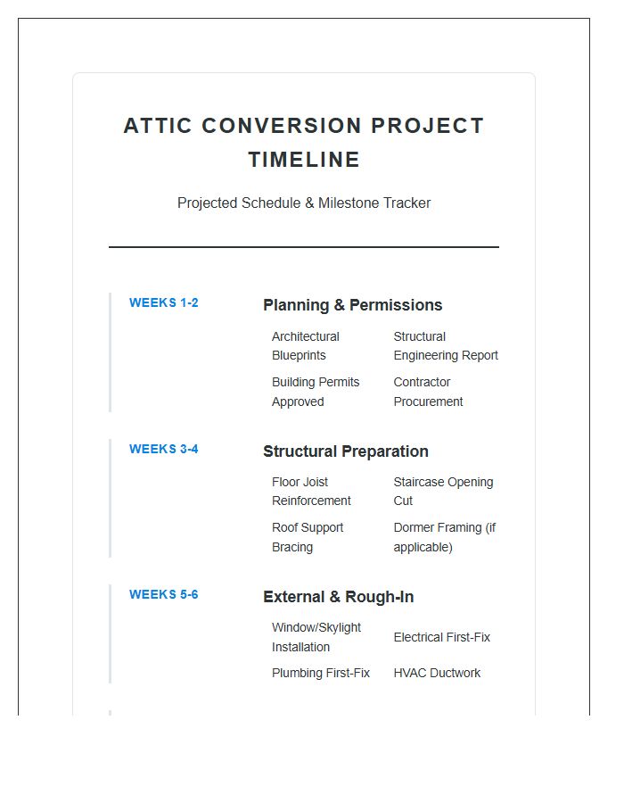 Attic Conversion Project Timeline Printable Chart