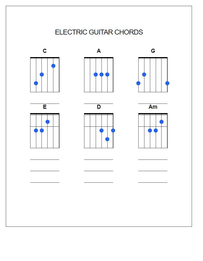 Electric Guitar Chords Printable Visual Chart