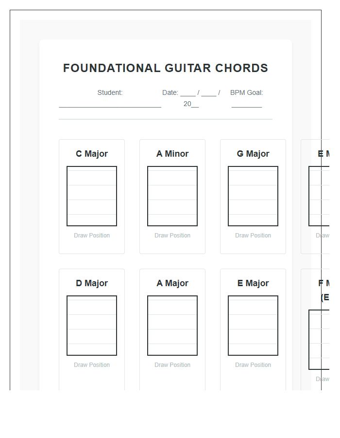 Foundational Guitar Chords Printable Exercise Chart