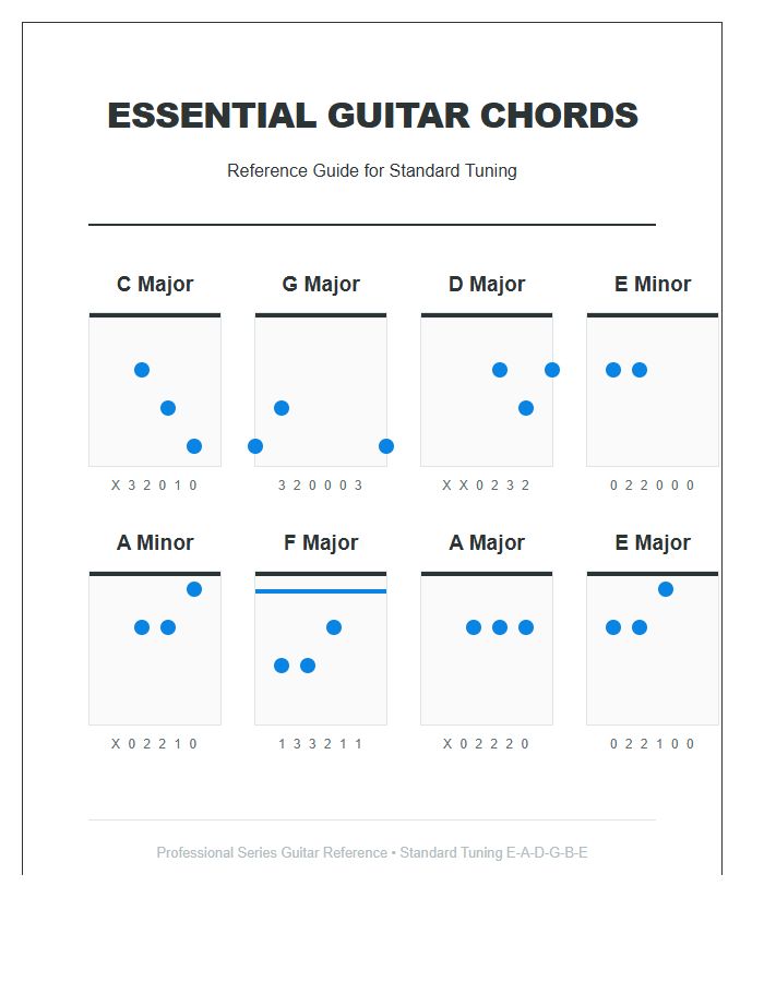 Professional Quality Guitar Chords Printable Chart