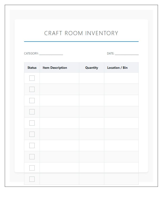 Craft Room Supply Printable Chart