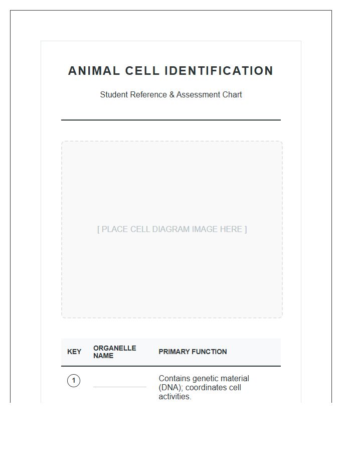 Animal Cell Component Identification Printable Chart
