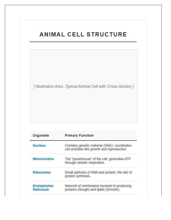 Animal Cell Structure Reference Printable Chart
