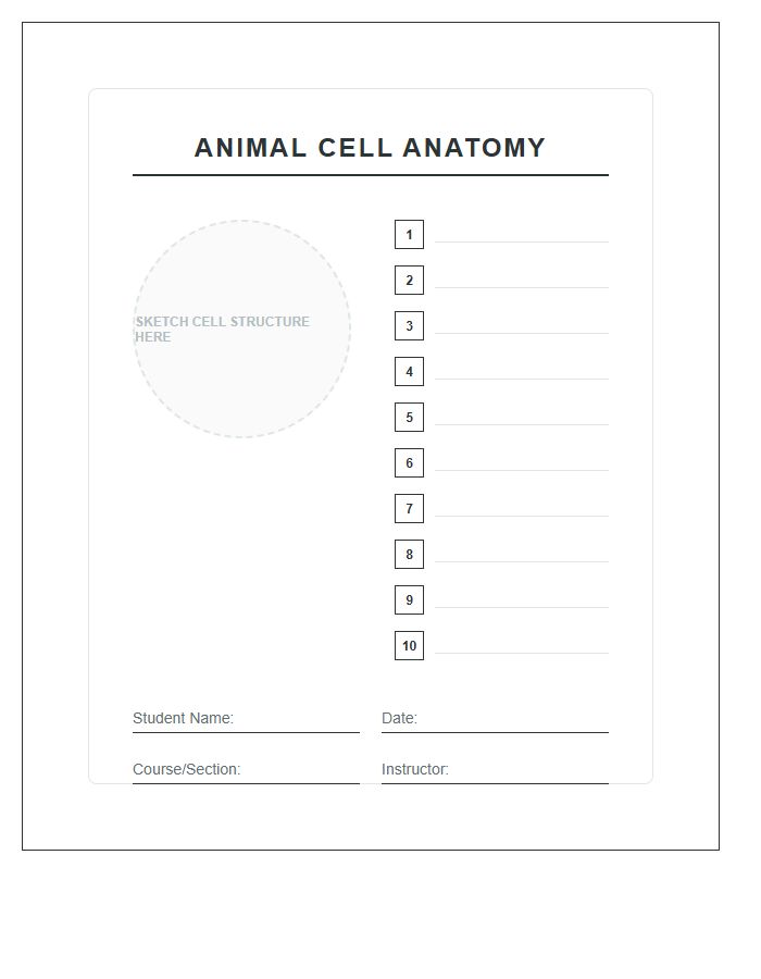 Biology Student Animal Cell Printable Chart Diagram